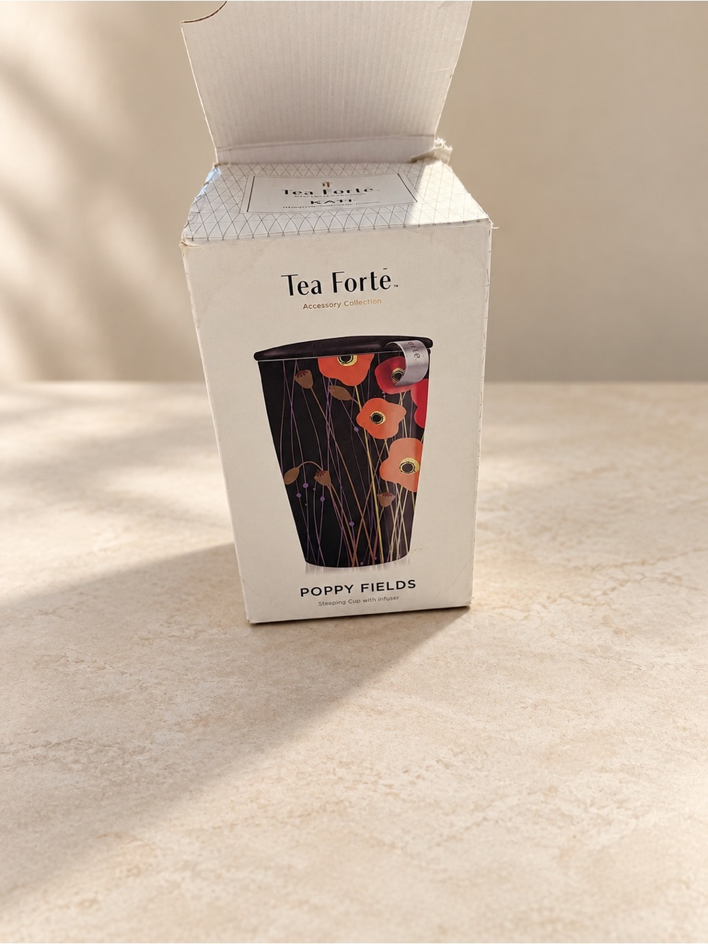 Poppy Fields Ceramic Tea Infuser Cup - Black with Orange Poppy